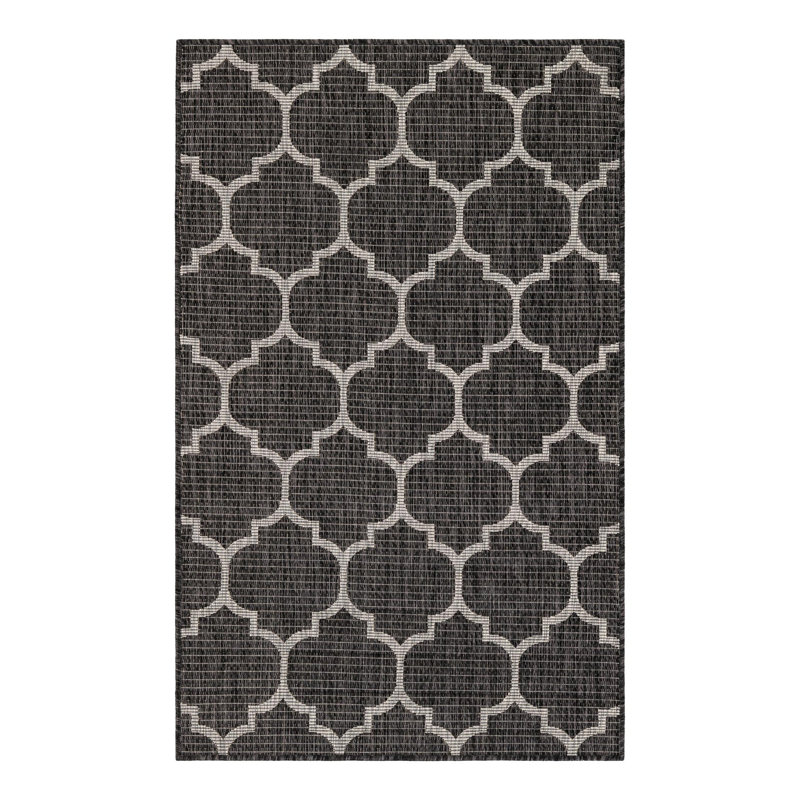 Bartman Geometric Black/Beige Outdoor Area Rug, Rectangle 3'1" x 5'3"