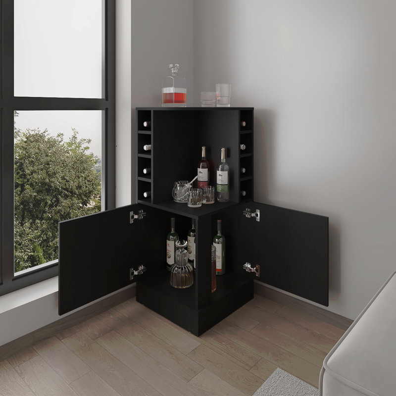 Bar, 2 portes, 8 compartiments pour bouteilles de vin, Noir