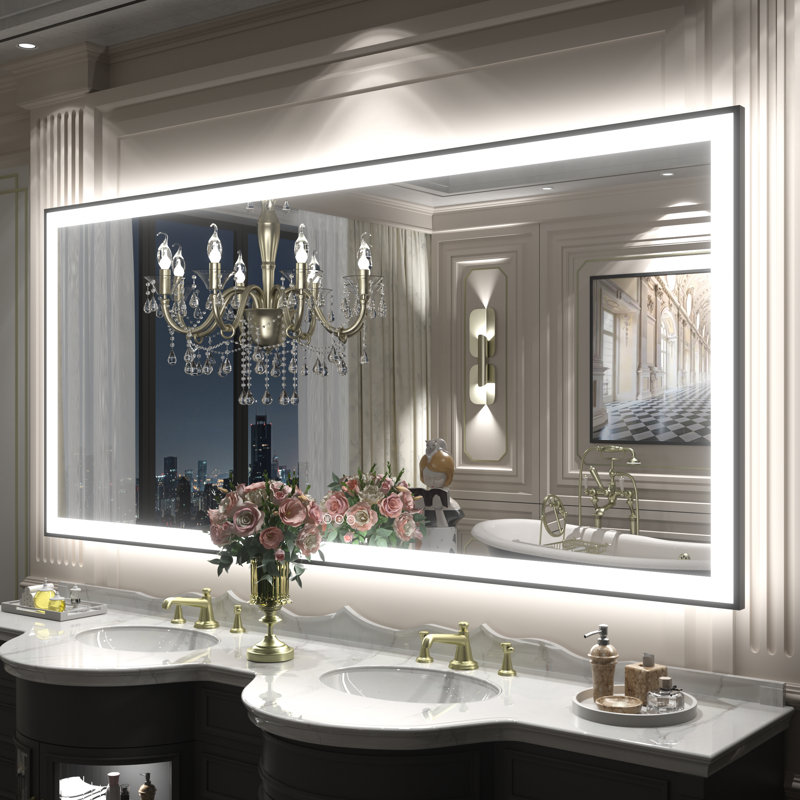 Miroir de salle de bain / de meuble-lavabo avec cadre en verre trempé à DEL certifié Aevar UL avec garantie de 3 ans