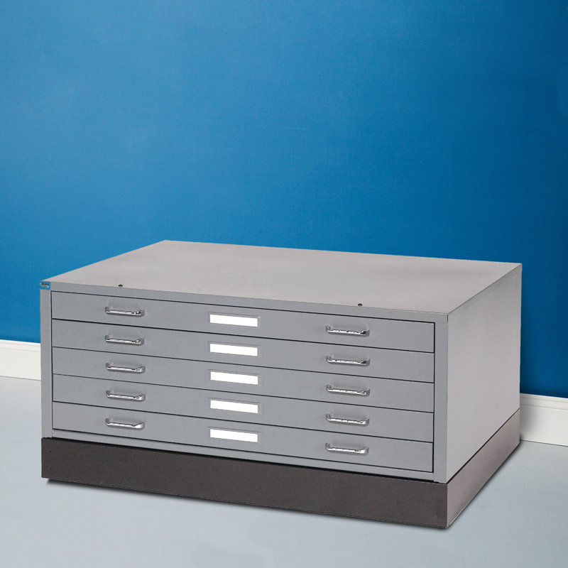 Gray Steel 5-Drawer Flat File Cabinet with Chrome Pulls