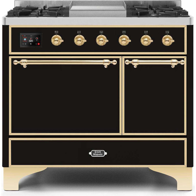 ILVE Majestic II 40 in Dual Fuel Range, Natural Gas, Burgundy/Brass