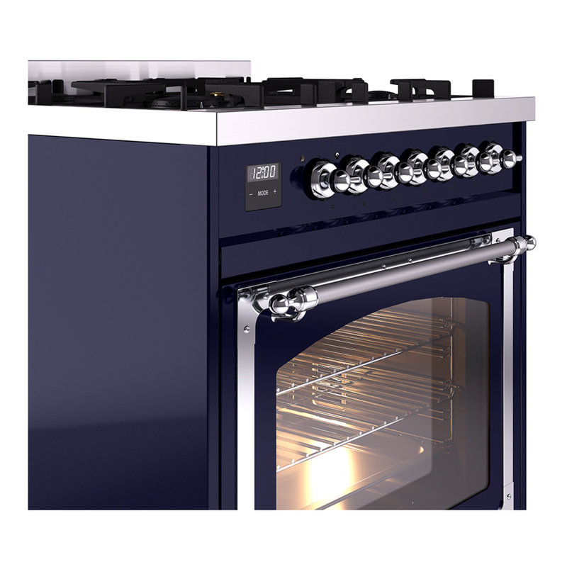 ILVE Nostalgie II Noblesse 30 in Dual Fuel Range, Midnight Blue/Chrome, Natural Gas
