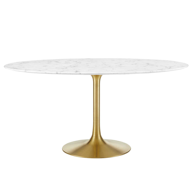  Table de salle à manger en marbre artificiel Lippa, Doré, Blanc, 29.5" H x 32" L x 32" W