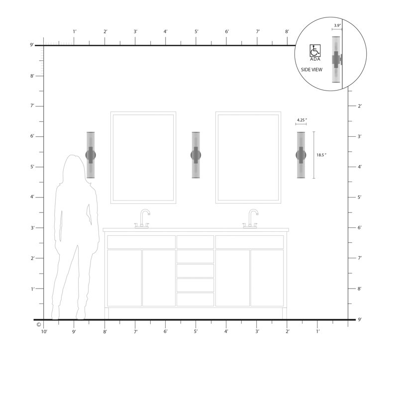 Bancroft Black Chrome 2-Light ADA Vanity with Clear Glass