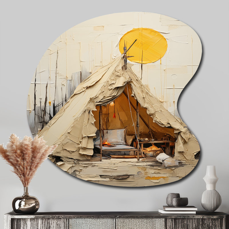 «Camping Tent Outdoor Adventure IV», impression asymétrique de sculpture murale en métal, H 33 po x l 33 po