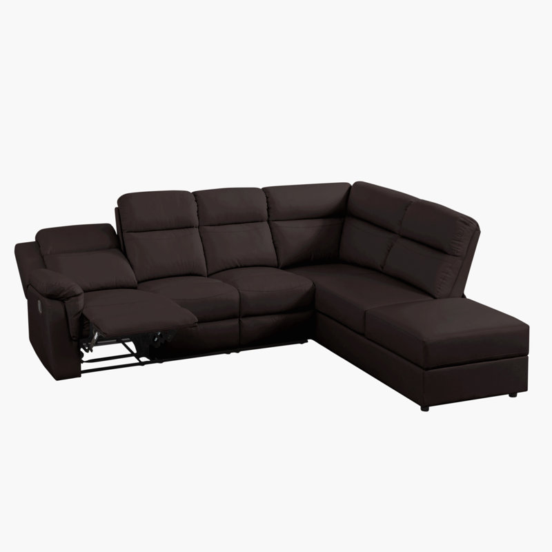 Emsal Faux Leather Reclining Sectional Right Hand Facing, Brown Faux Leather