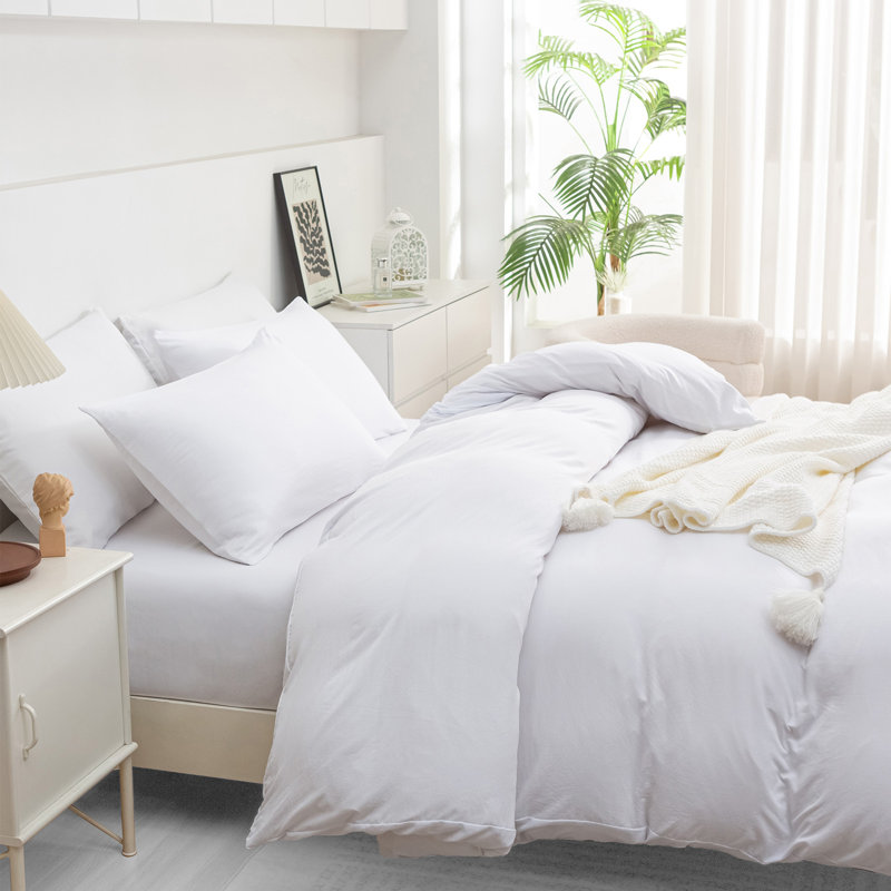 Premium Prewashed Duvet Cover Set Double Brushed Microfiber Reversible With Zipper Closure & Corner Ties, White