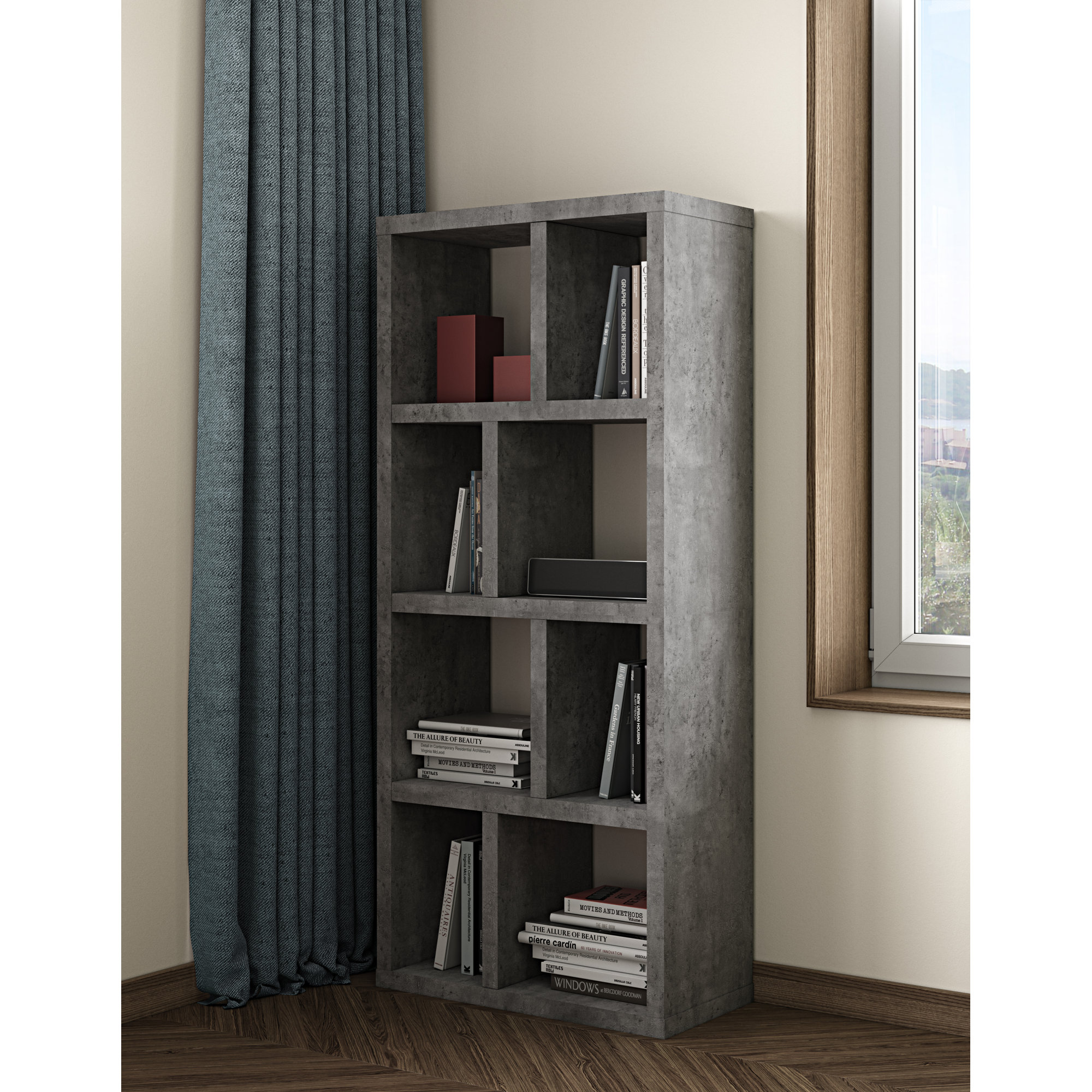 Stetson 4 Level Cube Unit Bookcase, (4 Shelves) 63" H x 28" W x 13" D, Concrete