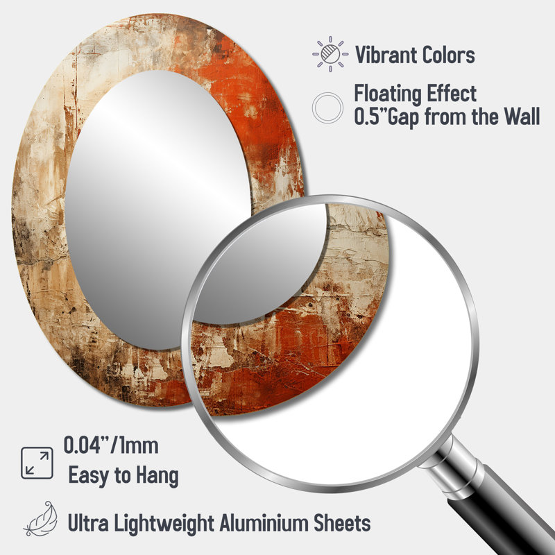 Orange Chaos Collage I - Beige Oval Wall Mirror Decor, 40" H x 30" W