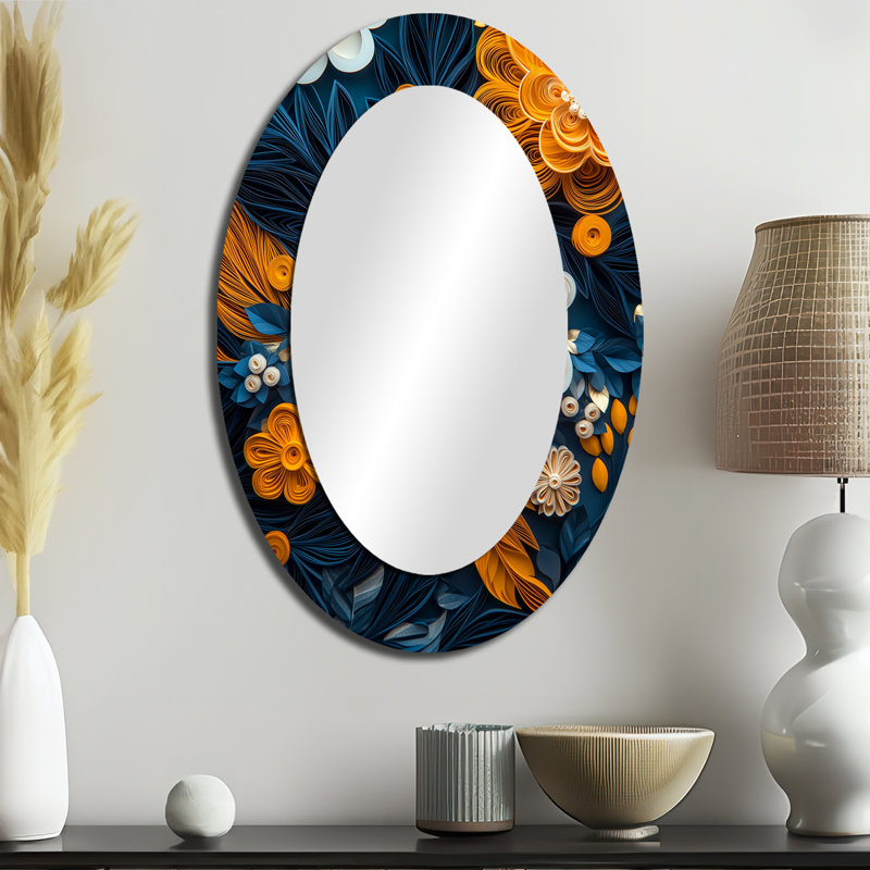 Miroir mural moderne blanc et bleu Botanical Whirlwind I, 36 po x 24 po