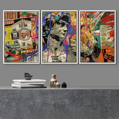 Pop Urban Street " Spray Paint Michelangelo David Graffiti & Street Art Colorful Modern Art Urban Portrait " 3 - Pieces