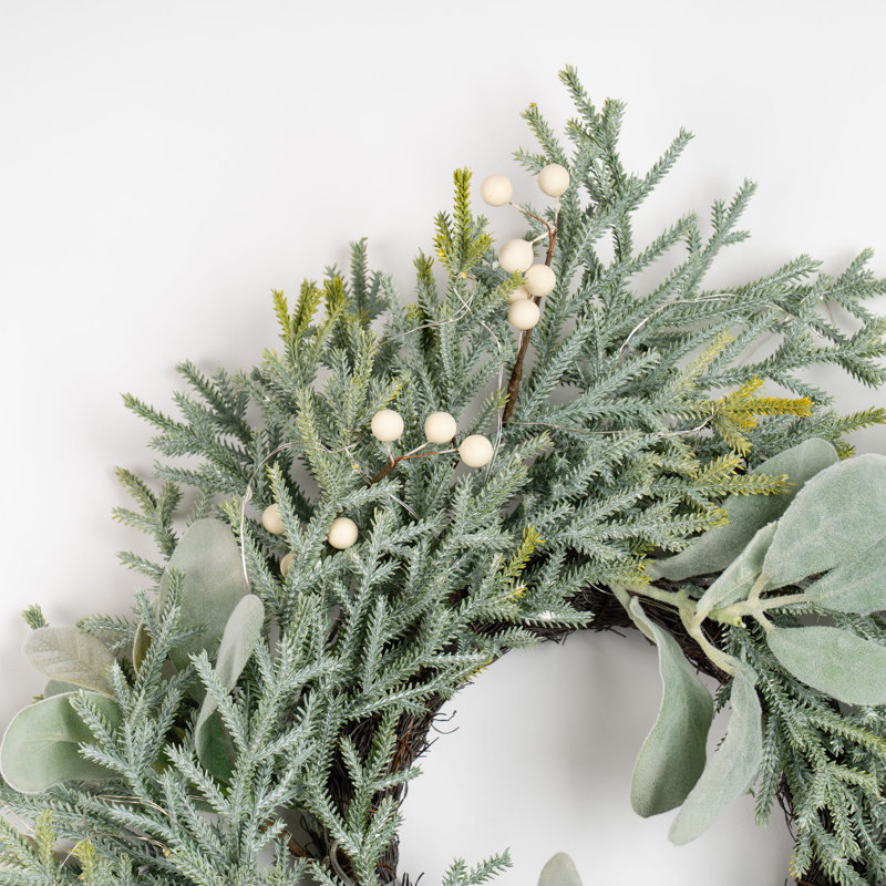 45cm Frosted Wreath with Lambs Ear 