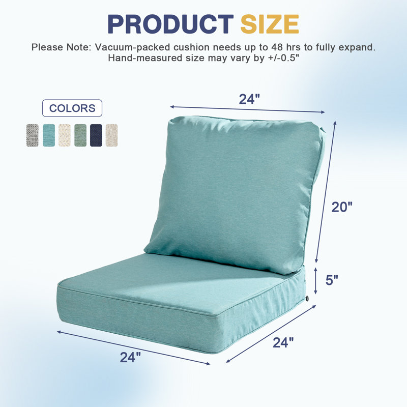  Outdoor Seat/Back Cushion, 24" W x 24" D, Caribbean Turquoise