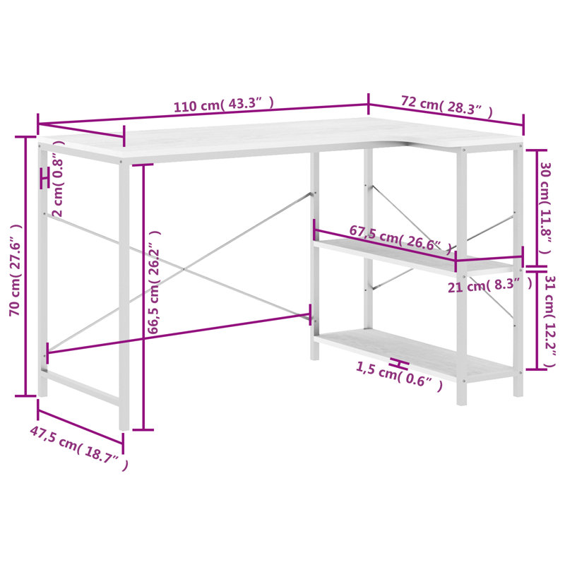 Mansell Metal Base Computer Desk, White, 70cm H x 120cm W x 72cm D