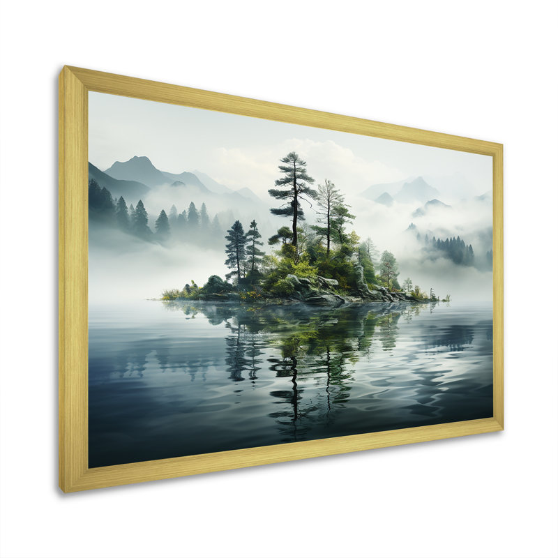 Double exposition Mountain Fog Paradise II sur toile, Encadrement doré, H 34 po x l 44 po