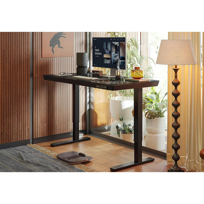 Bureau debout à plateau en verre avec port USB Zavira, Noir