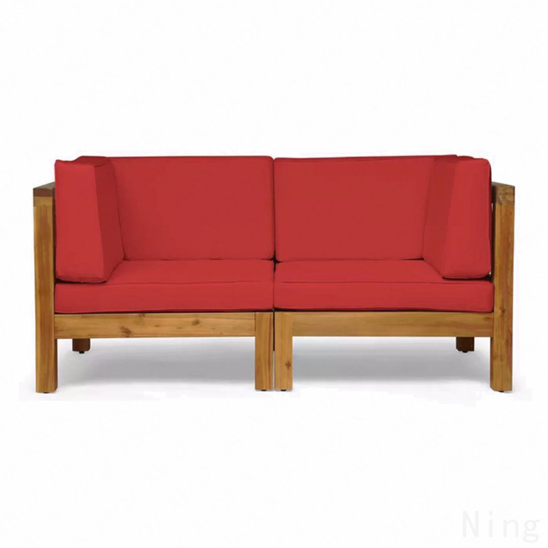 Causeuse à dossier en X, rouge, Coussin rouge / structure en teck