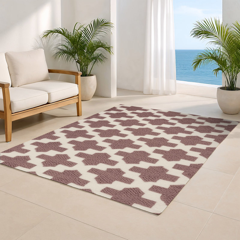 Tapis d'intérieur et d'extérieur à carreaux beige, Rectangulaire 2 pi x 3 pi