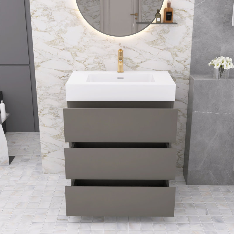 Codero 29.9'' Single Bathroom Vanity with Solid Surface Top, White, Gray