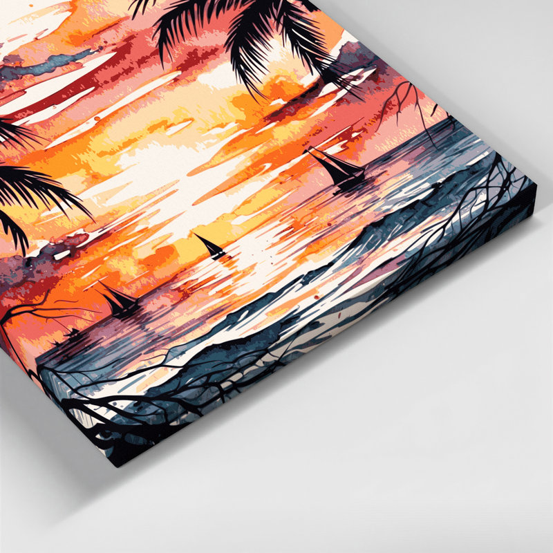 «Botanical Tropical Sunset», art mural sur toile orange, H 11 po x l 14 po