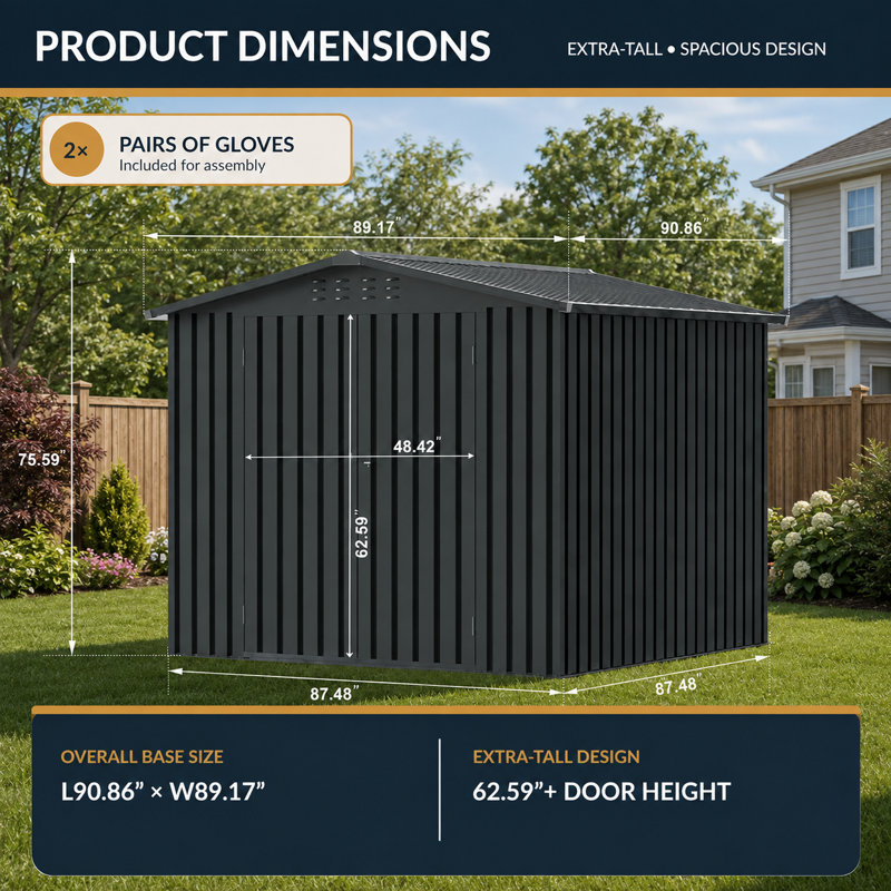 Remise de rangement extérieure en métal l 8 pi. X P 8 pi. Avec portes doubles, H 8 pi x P 8 pi