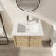 Meuble-lavabo flottant avec lavabo en céramique blanche et deux portes à lattes à fermeture douce-131576210