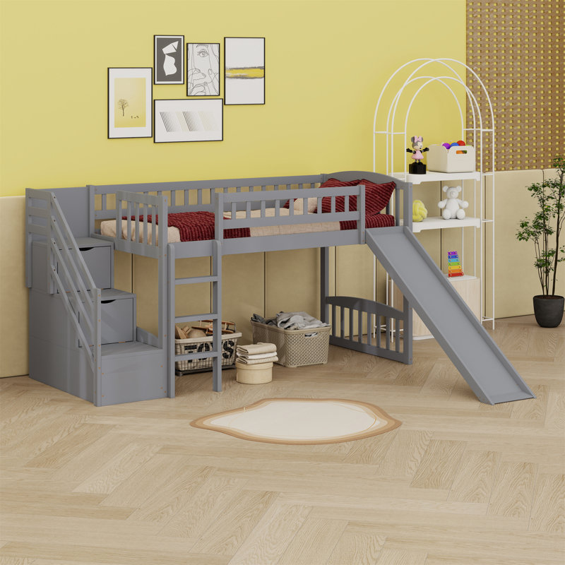 Lit mezzanine avec escalier et glissade, Gris