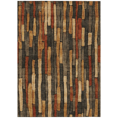 10' X 14' Coffee And Brown Striped Washable Indoor Outdoor Area Rug