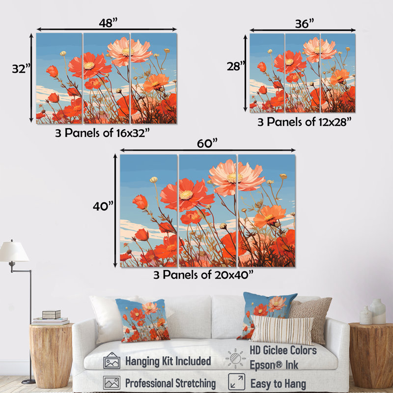 Visconti - ensemble d'art mural coquelicot, H 28 po x l 36 po x P 1 po, Toile tendue