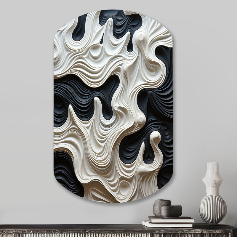 «Black White Opt Art Rhythmic Pulses I», impression de sculpture murale asymétrique en métal, H 31 po x l 19 po x P 1 po