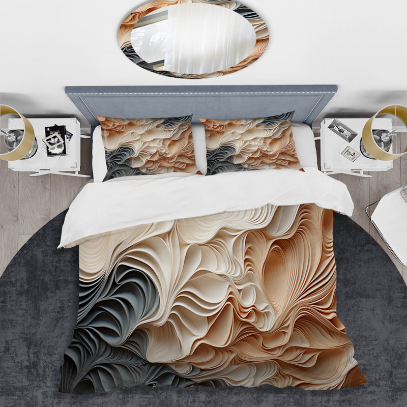 Ensemble de housse de couette abstrait beige et orange Custards Collage I, Housse de couette très grand et 2 très grandes t