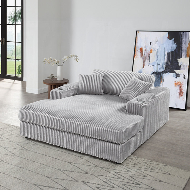 Chaise l 54,40 po avec 2 coussins, Cordoury gris clair