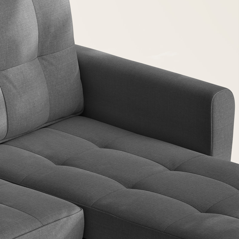 Convertible Sectional Sofa Couch, 3 Seat Couch Sectional L-Shaped Sofa, Black Linen