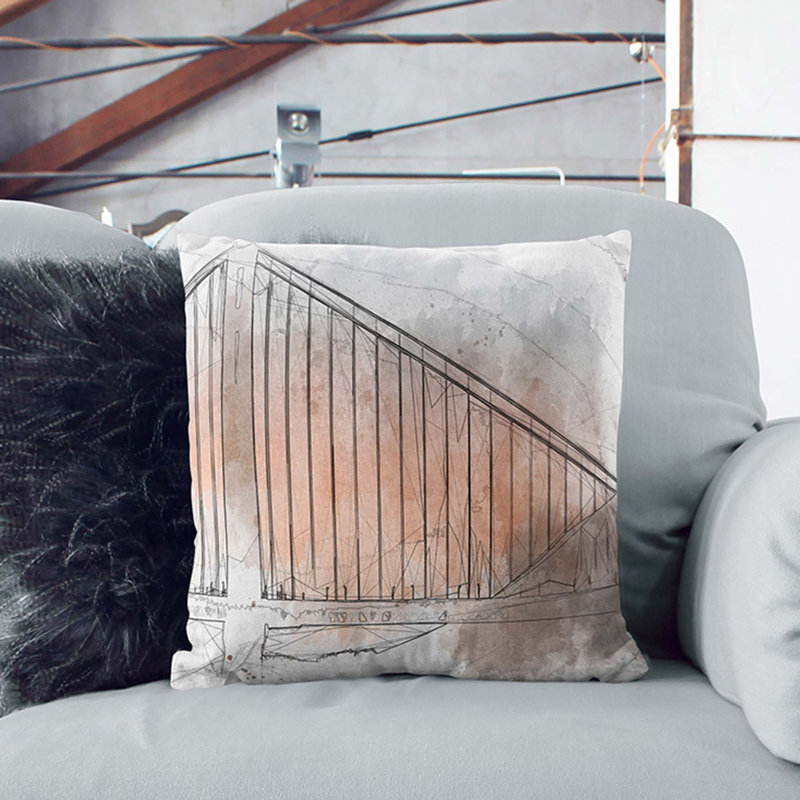 Sunset over Gate Bridge Cushion with Filling, 55cm H x 55cm W x 20cm D, White