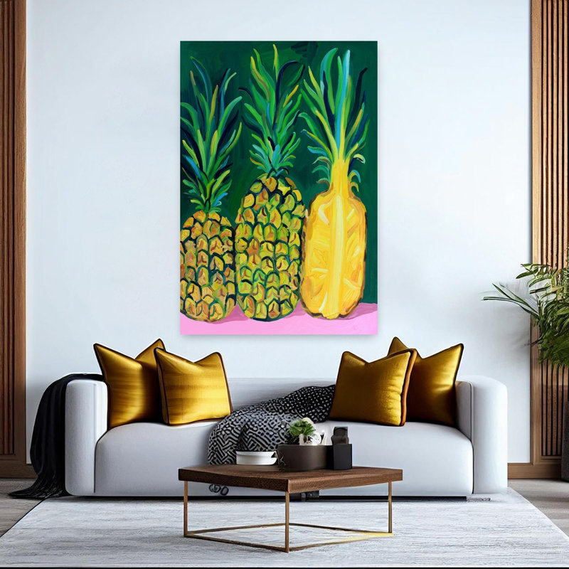 «Vibrant Tropical Pineapples», art mural coloré contemporain, H 60 po x l 40 po