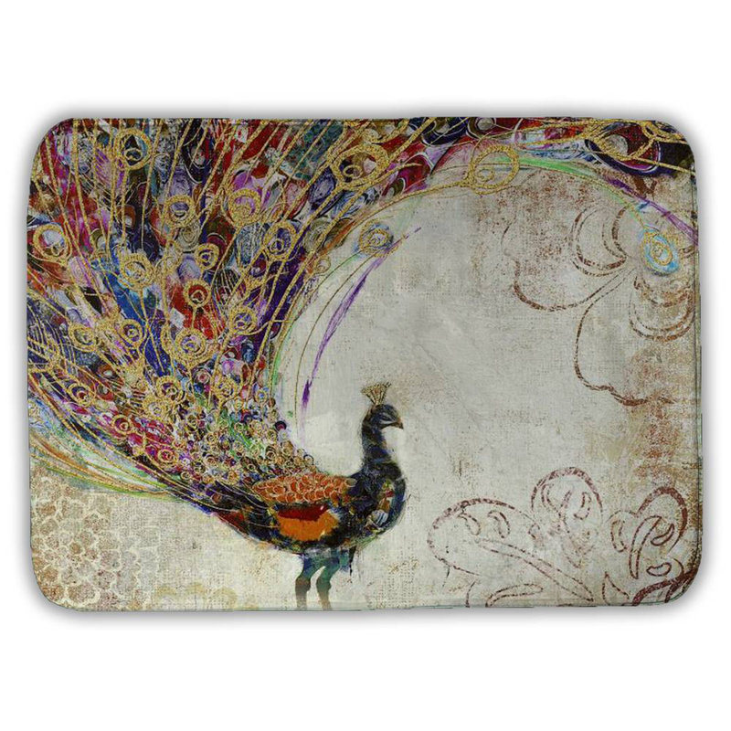 Peacock with gold feathers Bath Mat with Non-Slip Backing - Quick Dry Memory Foam Bathroom Rug - Absorbent - Modern Plush Spa-Style - Machine Washable