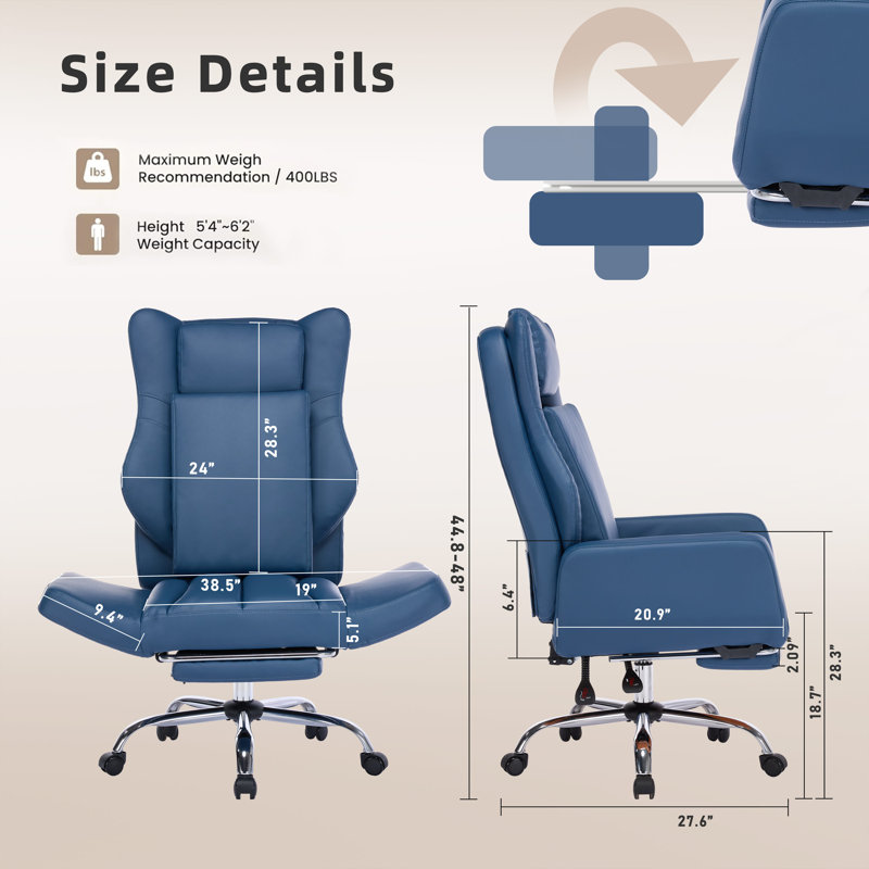 Ergonomic Cross Legged Office Chair With Footrest,leather Big And Tall Executive Chair With Wheels,reversible Armrest And Lumbar Pillow,135° Reclining Computer Wide Desk Chair For Home,office （3D Kneading Massage Head）
