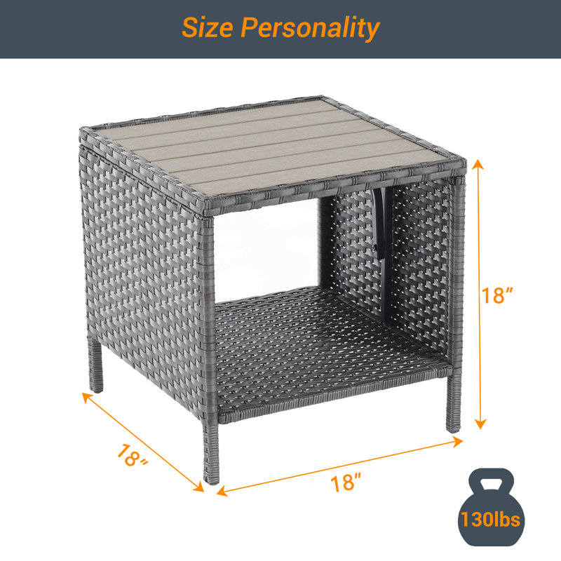 Cimitrio Square 18'' L x 18'' W Outdoor Side Table, Grey
