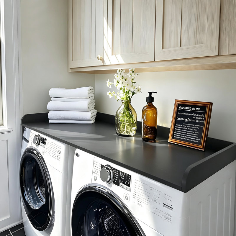 Kaboon Washer Dryer Countertop with Edge Rails, 27.5" x 54", Laundry Room Organization, Black