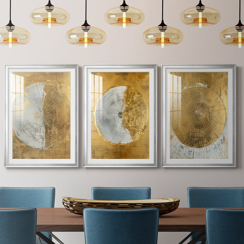 ABSTRACT Series CCXIX - Impression sur mesure encadrée de qualité supérieure - 3 pièces, Argent argent, H 21 po x l 30 po
