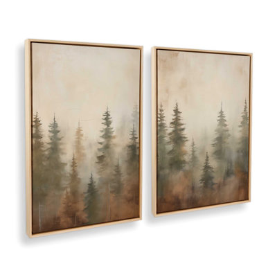 «Foggy Autumn Pines», ensemble de 2 impressions sur toile
