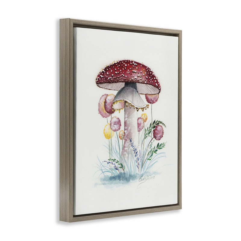 Cadre flottant rouge avec champignon biologique, design par Cady, H 21 po x l 17 po, Cadre flottant orme Montalcino