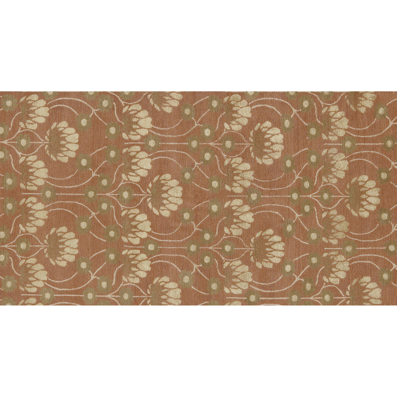 Tapis floral en soie / laine noué à la main couleur terre cuite / vert / beige, Rectangle 3 pi x 5 pi