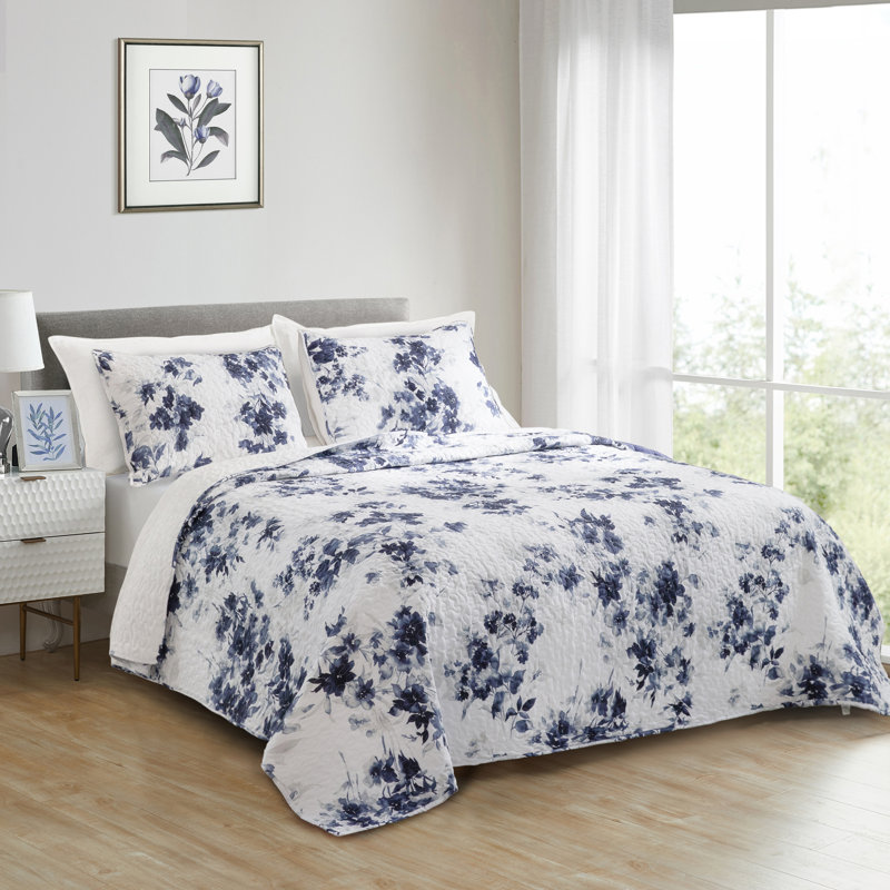 Wonderful Cotton Blend Balen Quilt Set, Full/Queen Quilt + 2 Standard Shams, Gray