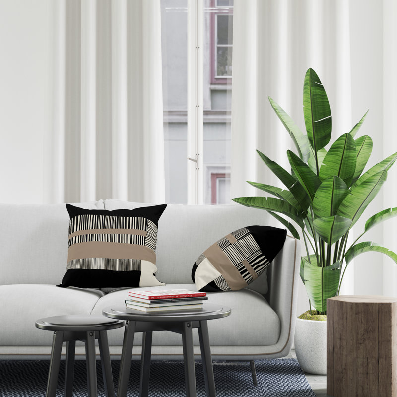 Jeté carré / extérieur en polyester Chamu, Beige / noir, L 19 po x H 19 po