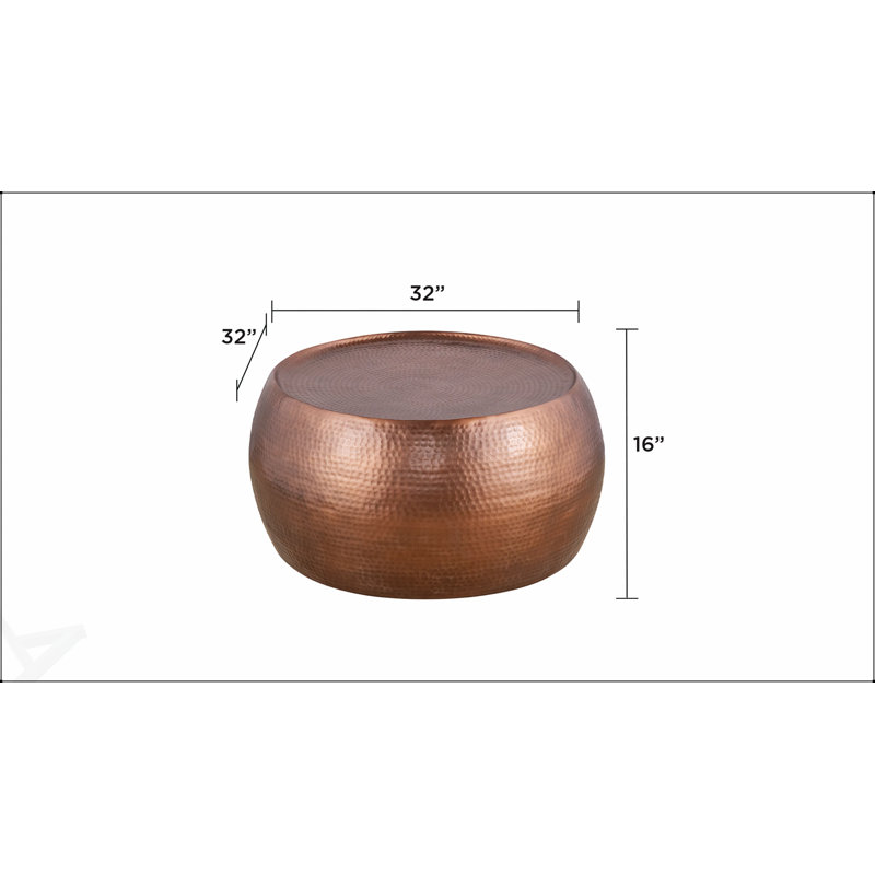 Table basse moderne et contemporaine en aluminium de 32 pouces martelée à la main pour une élégance campagnarde unique