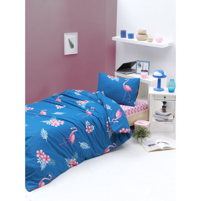 Ensemble de housse de couette 100% coton bleu / rose Jonnah