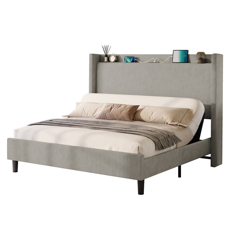 Latitude Run® Adjustable Bed Frame Storage Headboard with Wingback ...