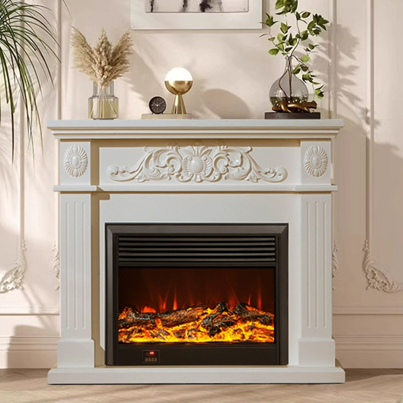 White Solid Wood Freestanding Fireplace