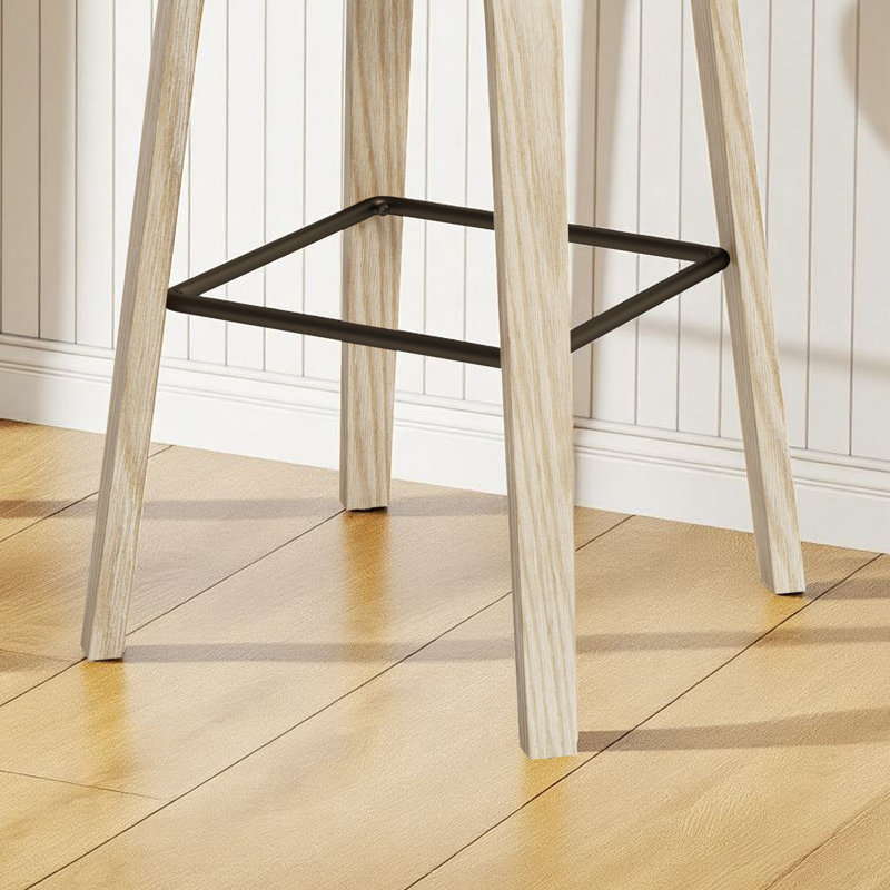 Swivel Upholstered Seat Solid Wood Counter Stool With Metal Footrest,Backless Counter Height Bar Stool (Set Of 2), Beige
